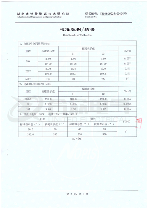 數字雙鉗相位伏安表證書